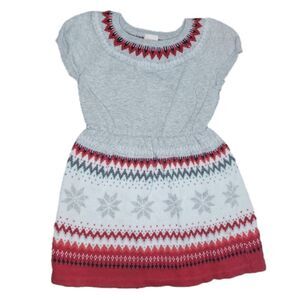 Gymboree Grey Red and White Short Sleeve Sweater Dress with Snowflakes